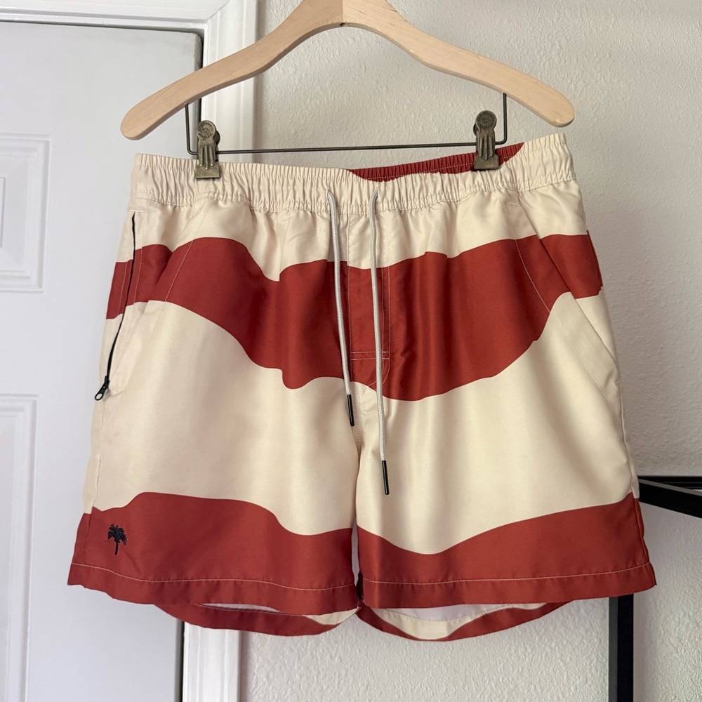 OAS cream rust striped‎ swim beach elastic drawstring waist shorts trunks